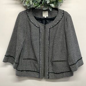 Sejour 3/4 Sleeve Zipper Front Tweed Jacket Blazer 14W